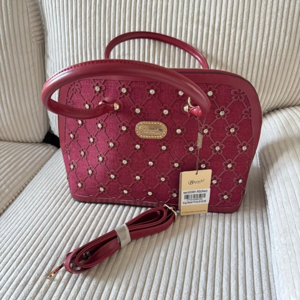 Red Classy Bag Medium Handbag Tote Floral Pattern